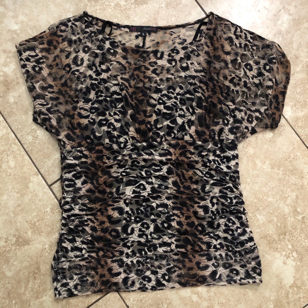 HeartSoul Leopard Print Sheer Blouse